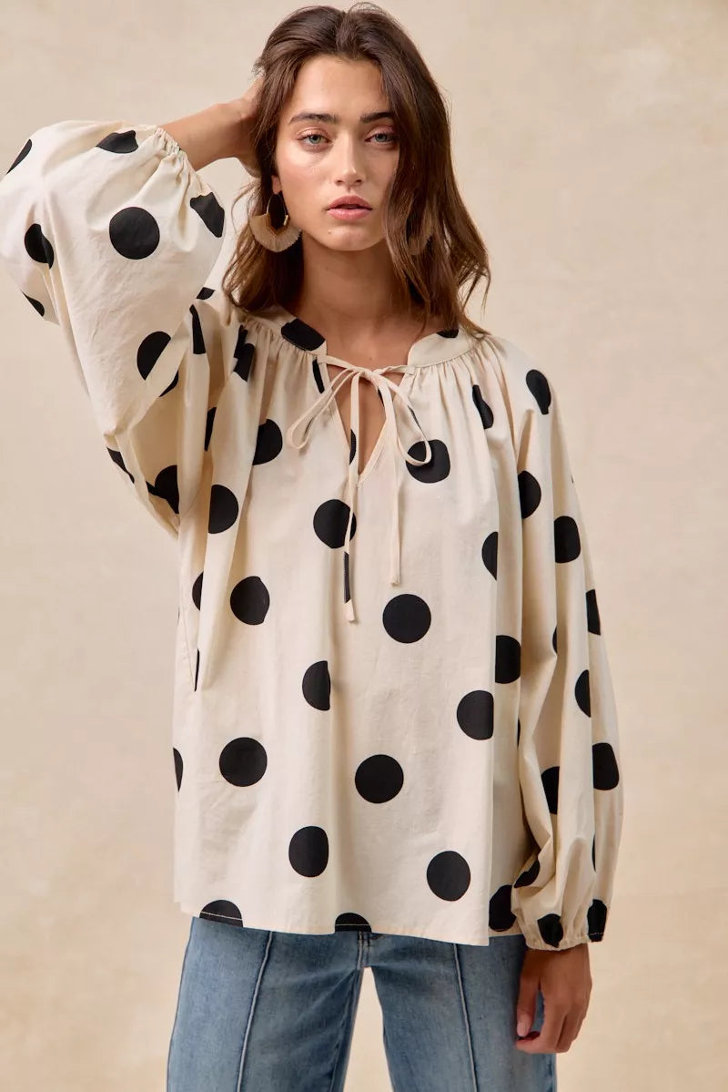BiBi Polka Dot Exaggerated Balloon Sleeves Blouse